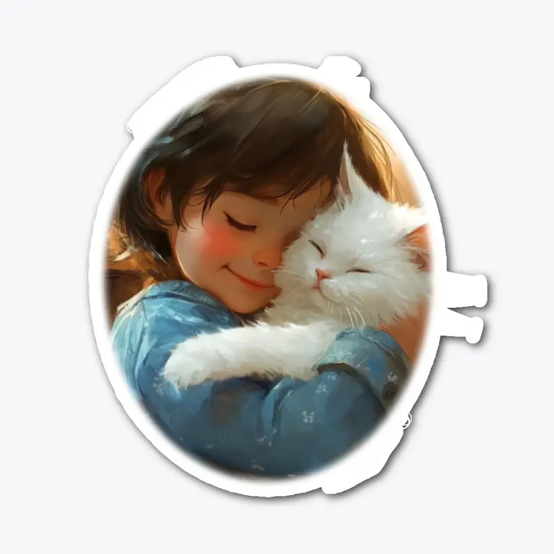 young child hugging a fluffy white cat